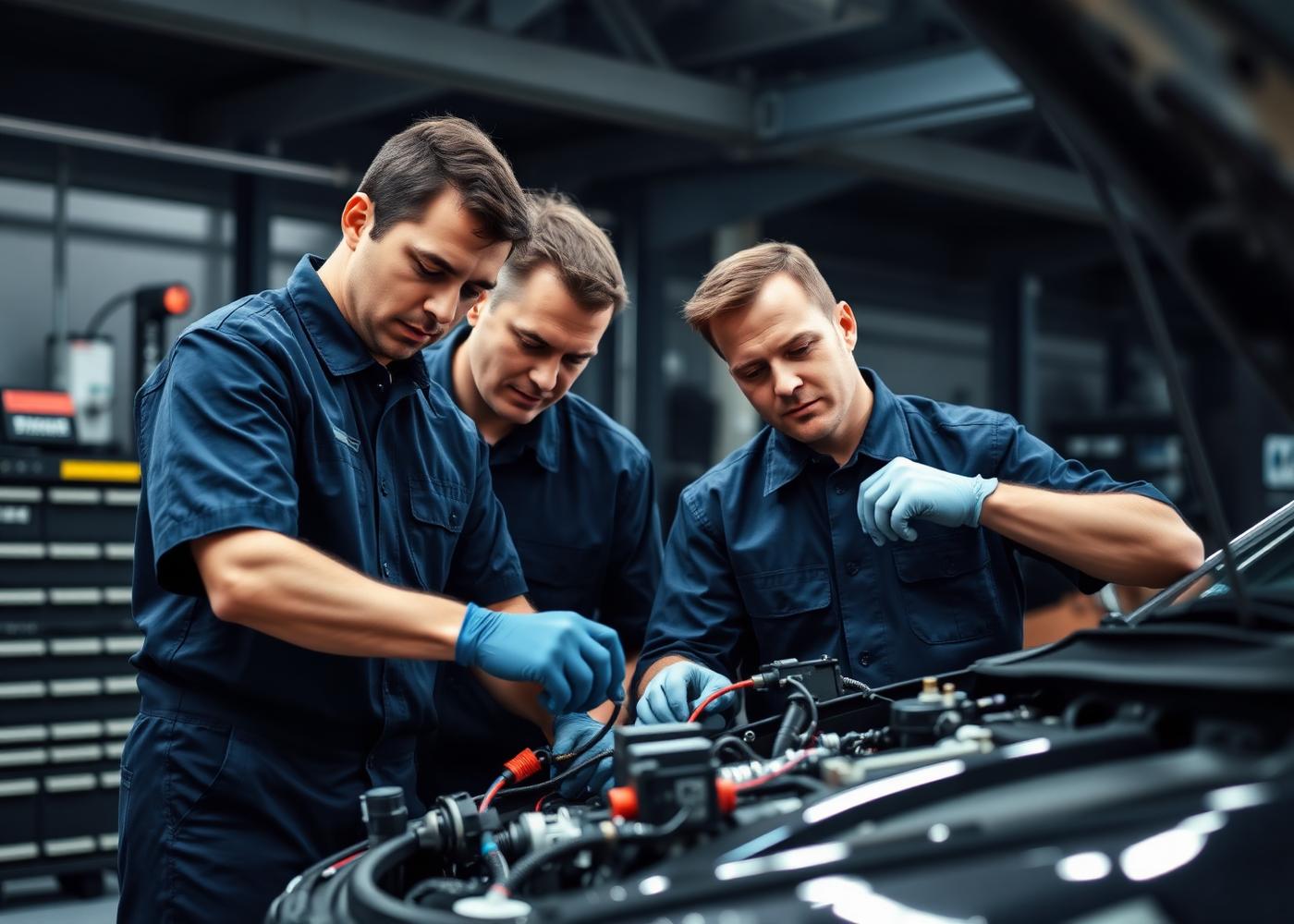 Skilled auto-electrical technicians at work